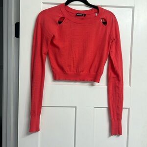 Nordstrom Tildon Cropped Sweater with cut outs hot pink coral EUC XS